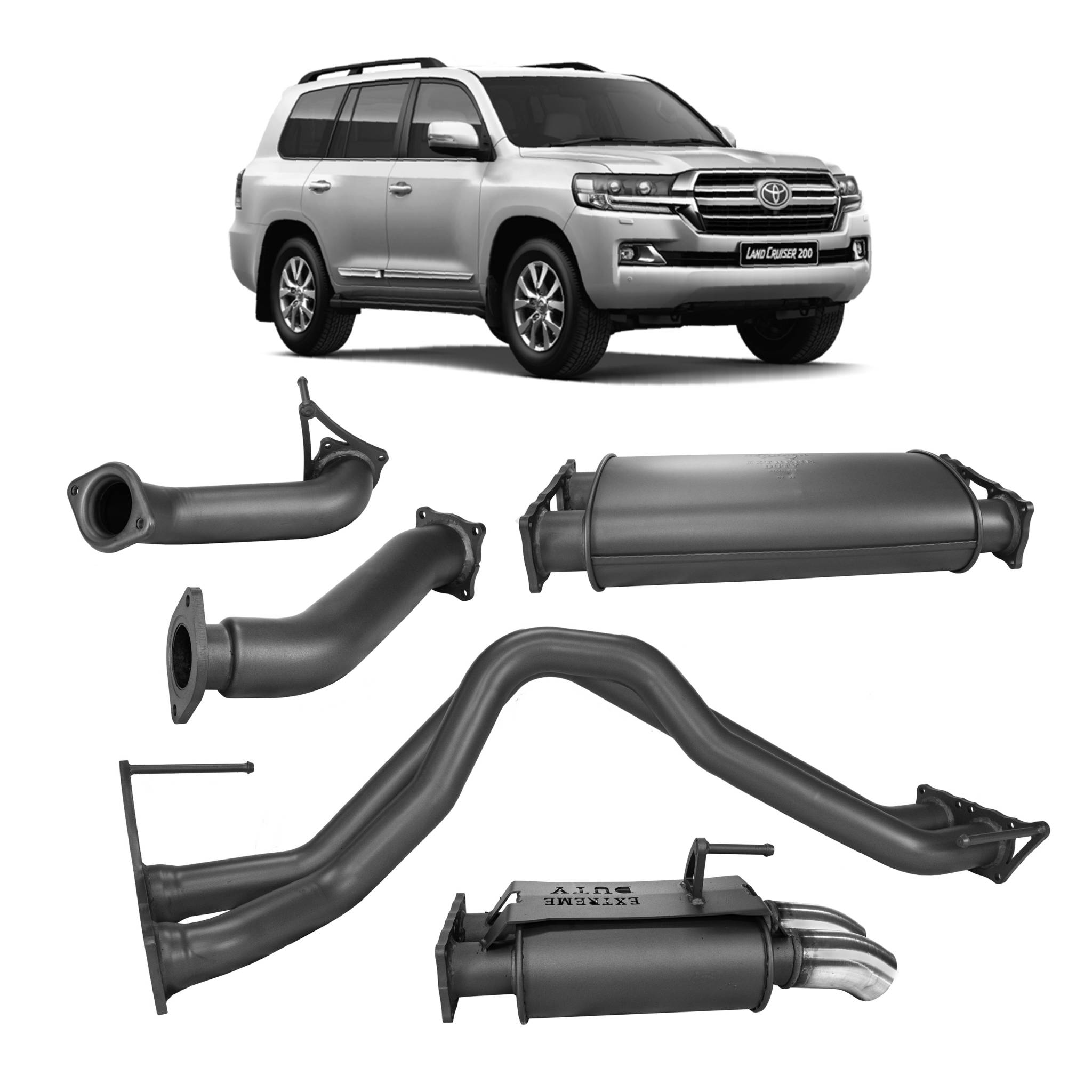 Redback Extreme Duty Exhaust suitable for Toyota Landcruiser 200 Series 4.5L V8 (10/2015 - on) Centre and Rear Muffler